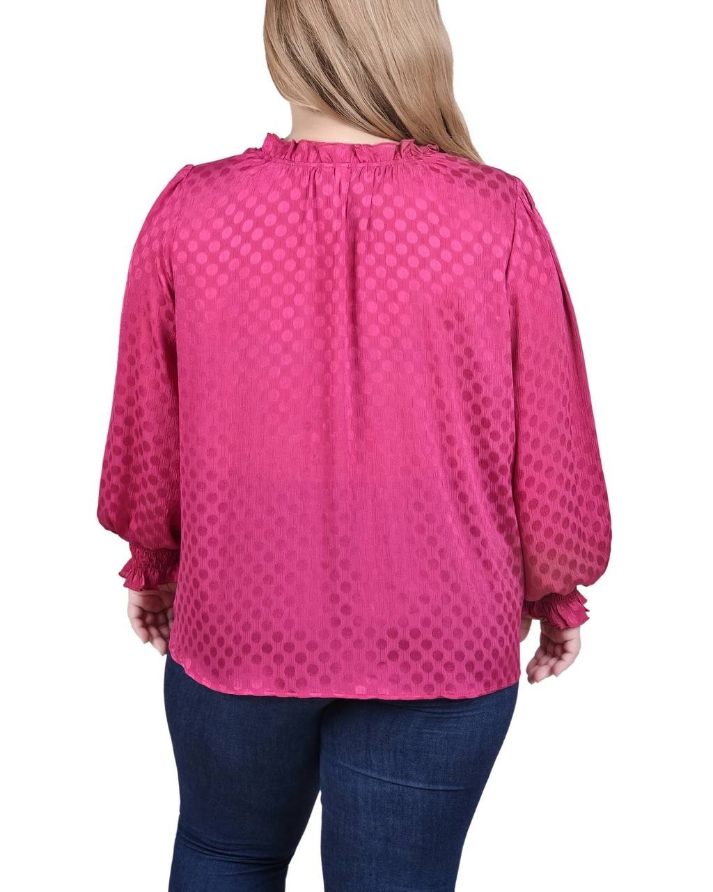 NY Collection Plus Size Long Sleeve Smocked Cuff Blouse Purple 1X NWT $44.95