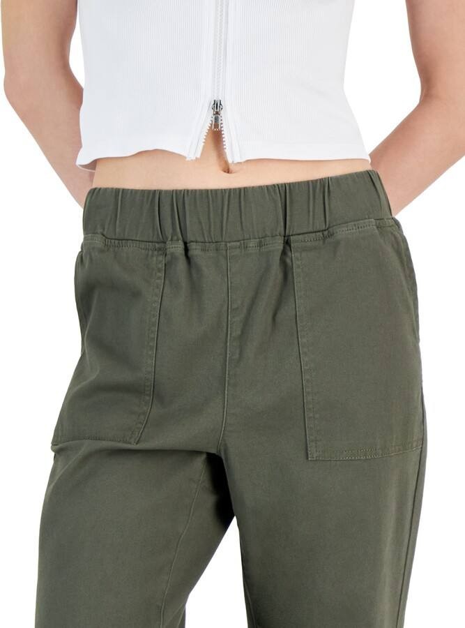 Tinseltown Women's Jogger Pants Cotton Denim Beaded Pockets Black Olive