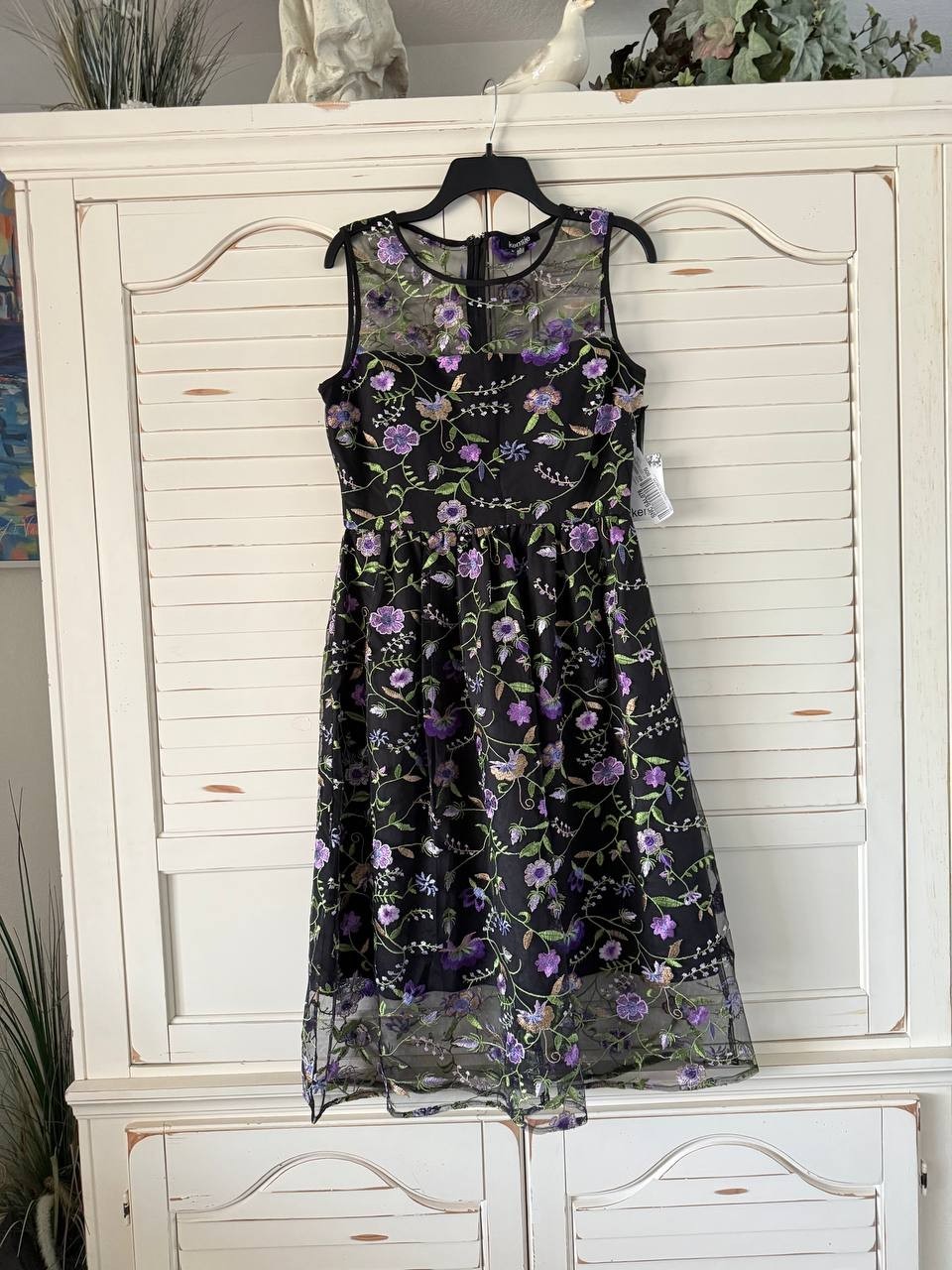 Kensie Embroidered Mesh Midi Dress Black Multi Size 8 MSRP$138 – Elegant Cocktai