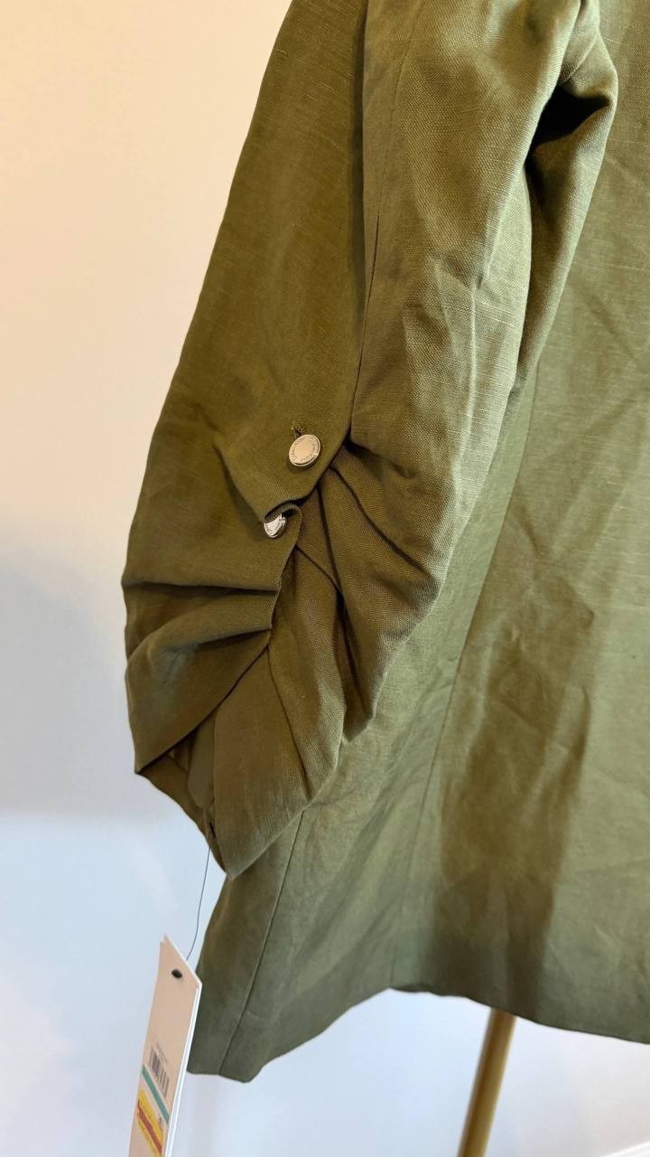 Calvin Klein Women’s Green Petite Linen-Blend 3/4-Sleeve One-Button Blazer Size
