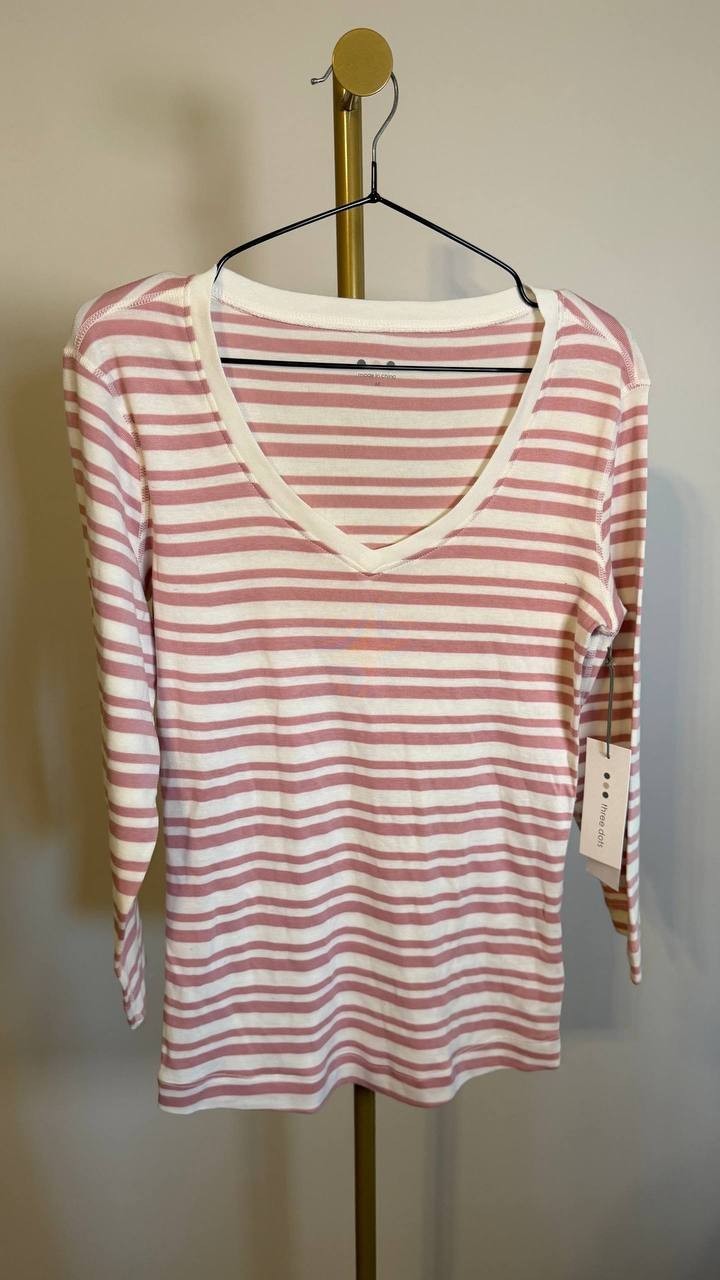 Three Dots Women’s 3/4 Sleeve British Tee Zephyr Stripes M $55 NWT