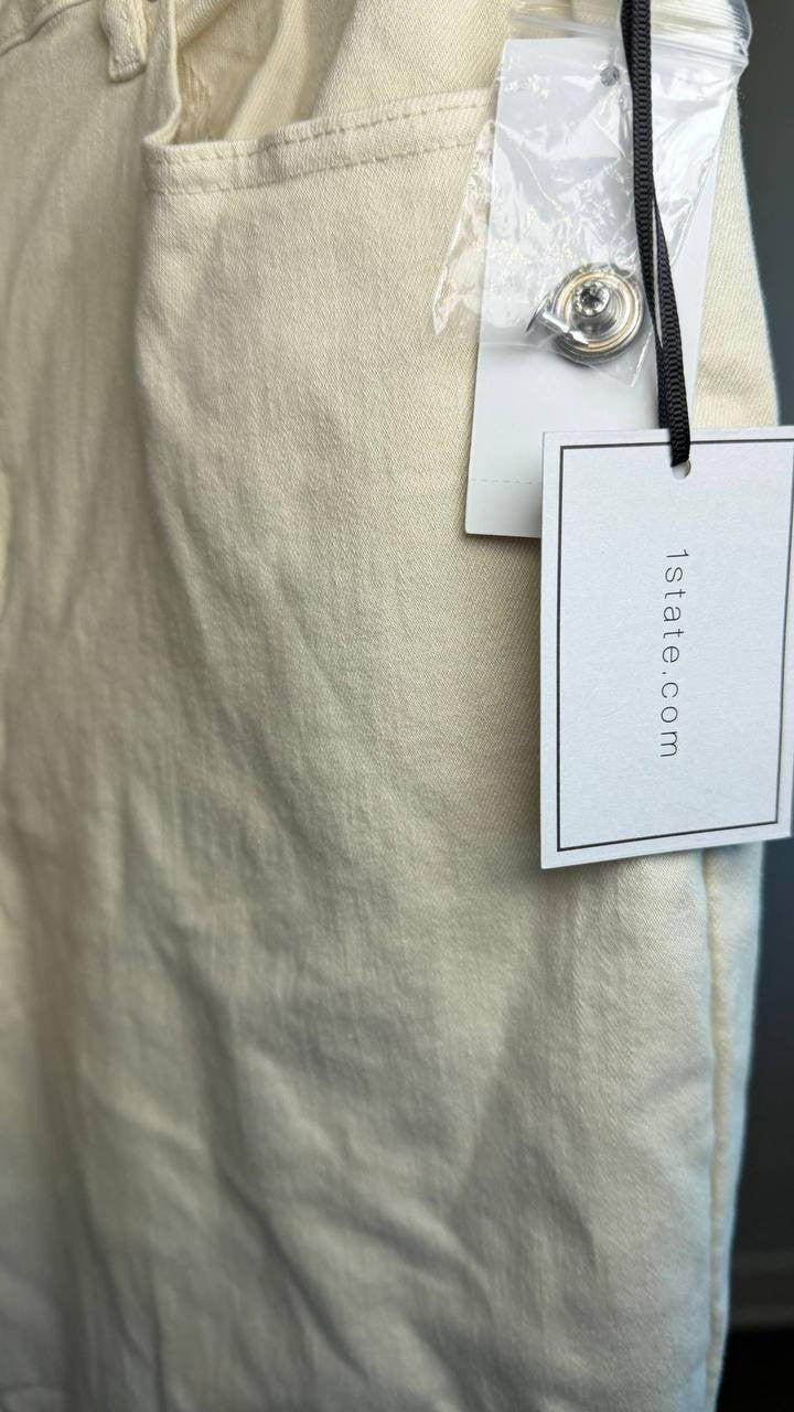 1.STATE Denim Roll‑Up Cuff Wide‑Leg Jeans New Ivory 12 NWT $109