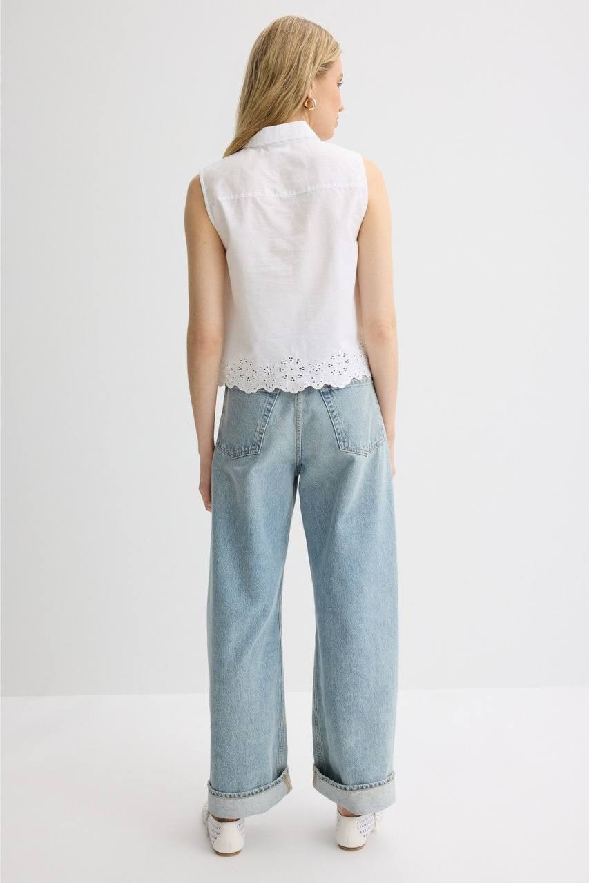 CeCe Eyelet Embroidery Button-Up Blouse White XS NWT $79