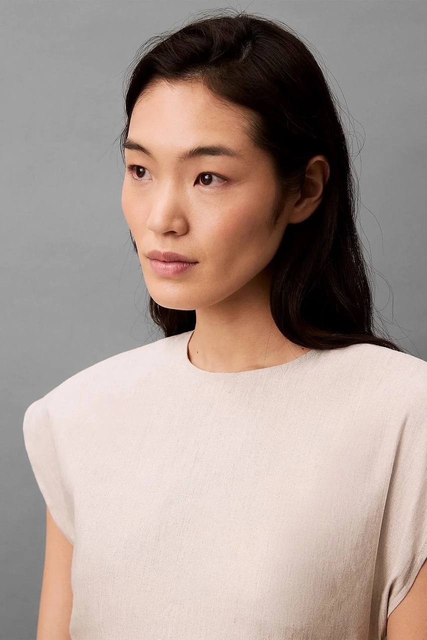 Calvin Klein Stretch Linen Top Cream XS NWT $99