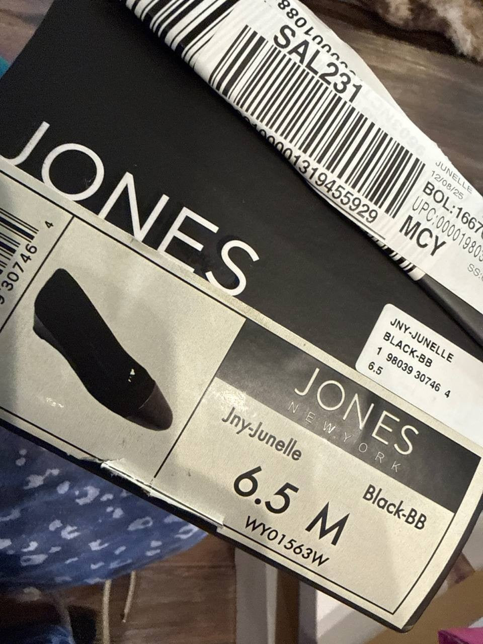 Jones New York Junelle Cap‑Toe Wedge Flats–Black–Size 6.5M–Leather–New in Box