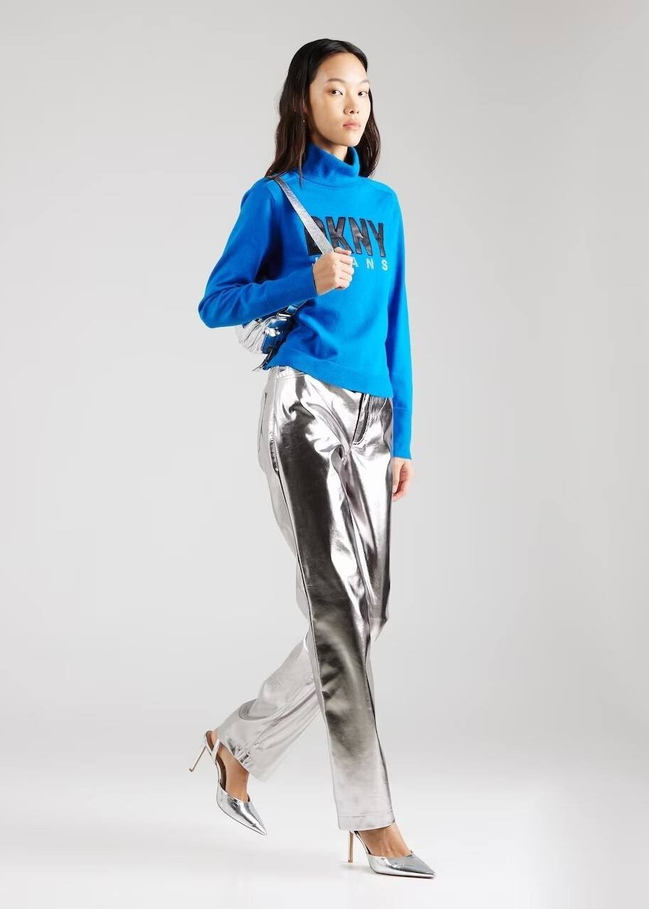 DKNY Blue Sweater S Logo Knit Pullover Minimalist Cozy