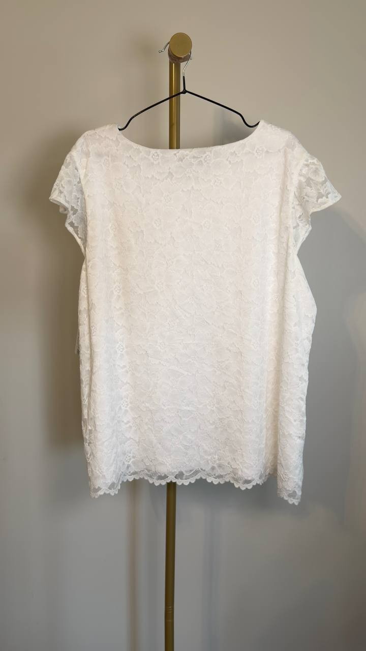 Kasper Plus Size Stretch Lace Flutter-Sleeve Top Lily White 3X NWT $69