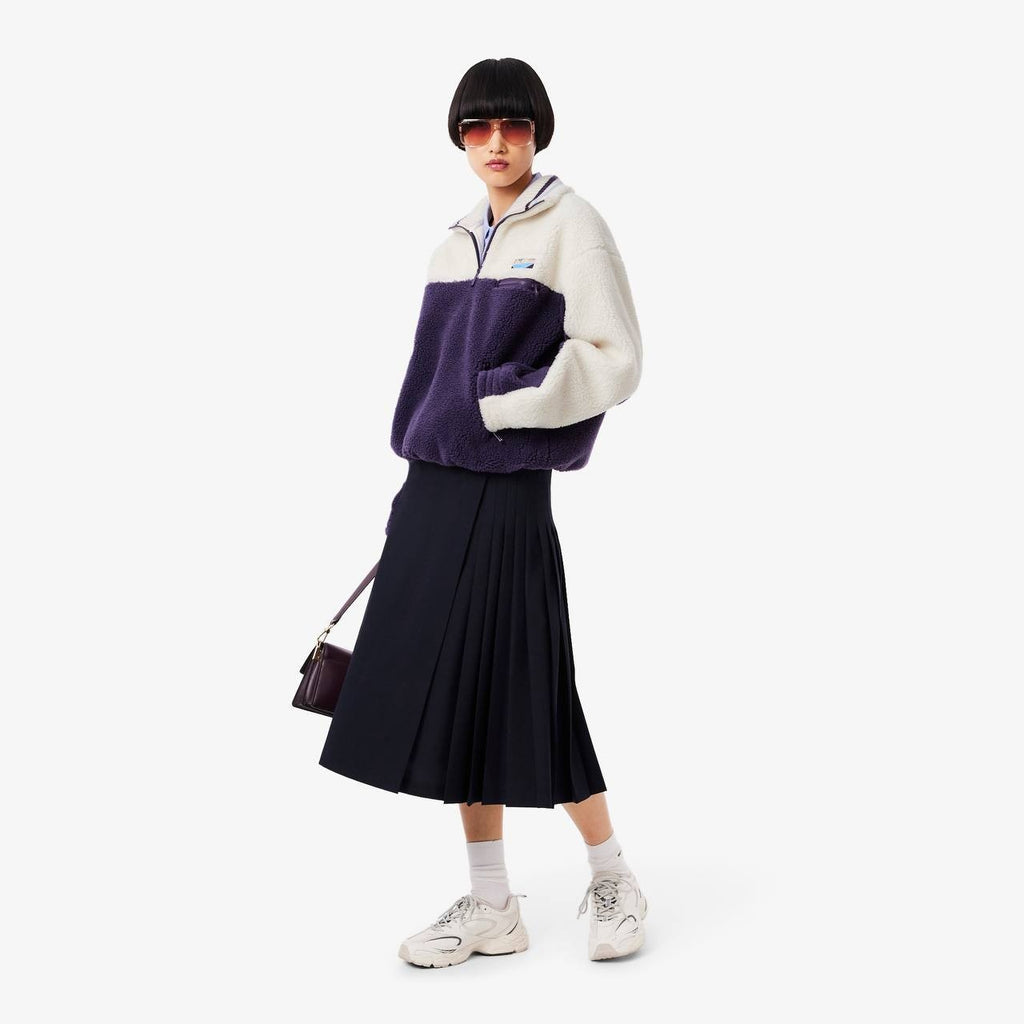 Lacoste Oversized Colorblock Half‑Zip Jacket 44 Purple/White NWT $195