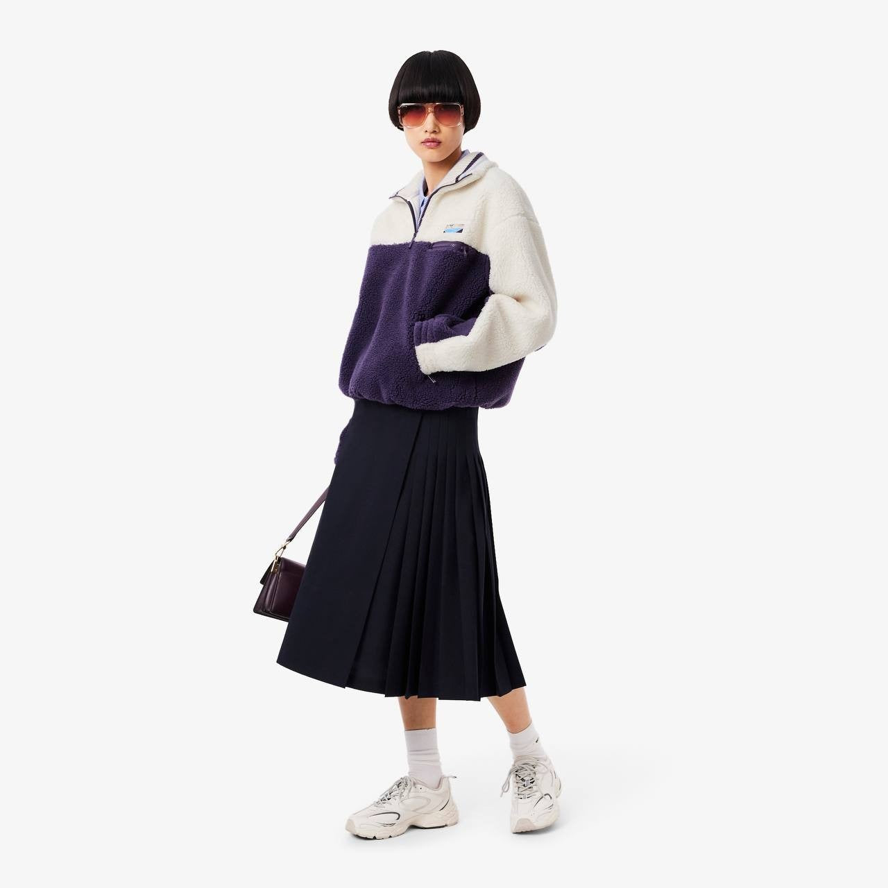 Lacoste Oversized Colorblock Half‑Zip Jacket 44 Purple/White NWT $195