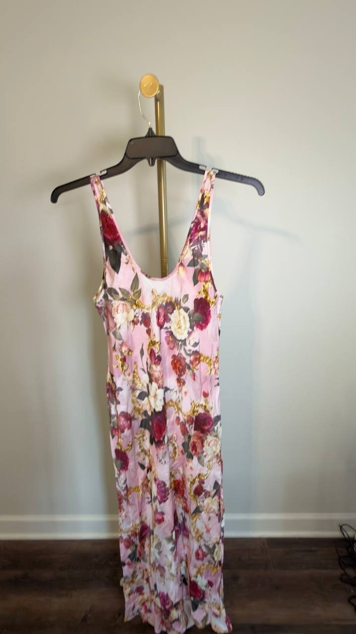 L’Agence Akiya  Satin Maxi Dress Floral Bougainvillea Size L NWT $425