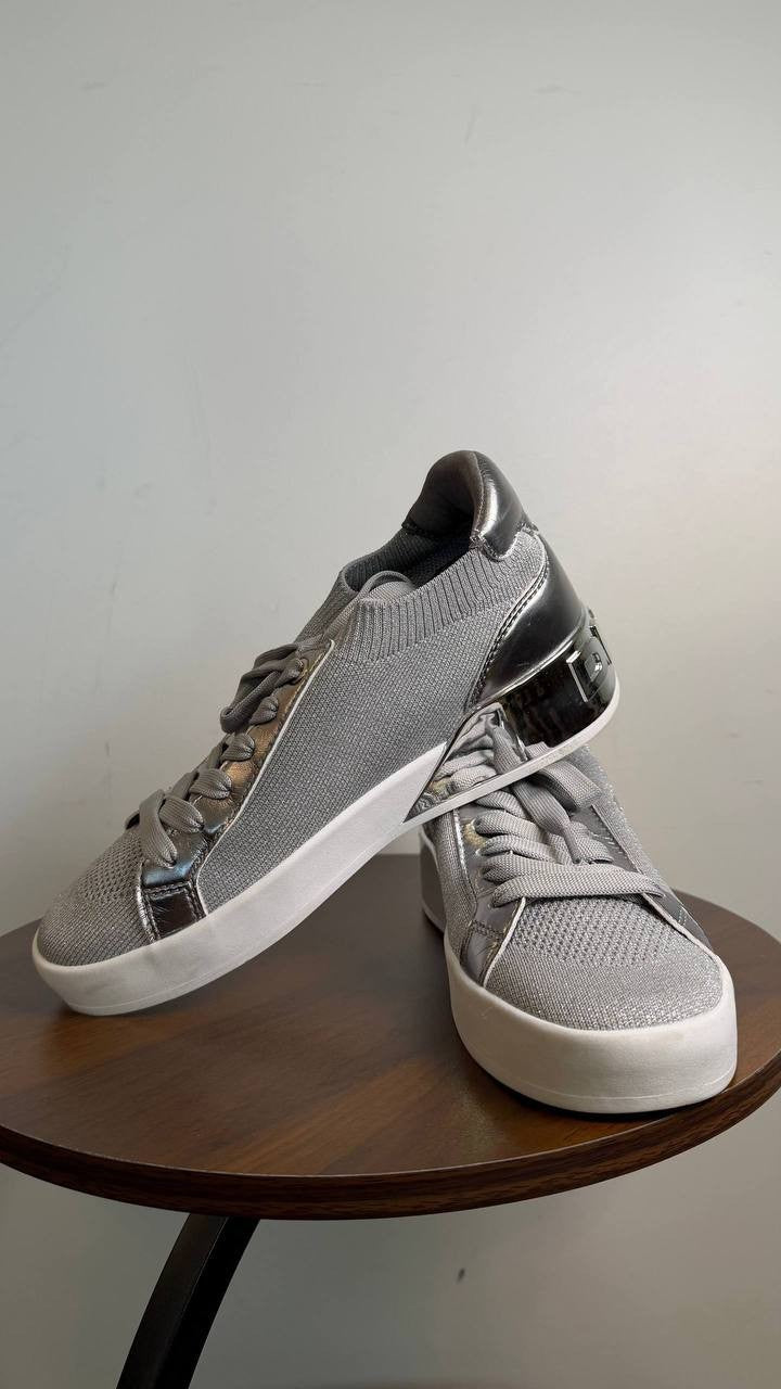 DKNY Mallory Lace-Up Sneakers Grey/Silver 7.5M Man‑Made MSRP $129 NWOB