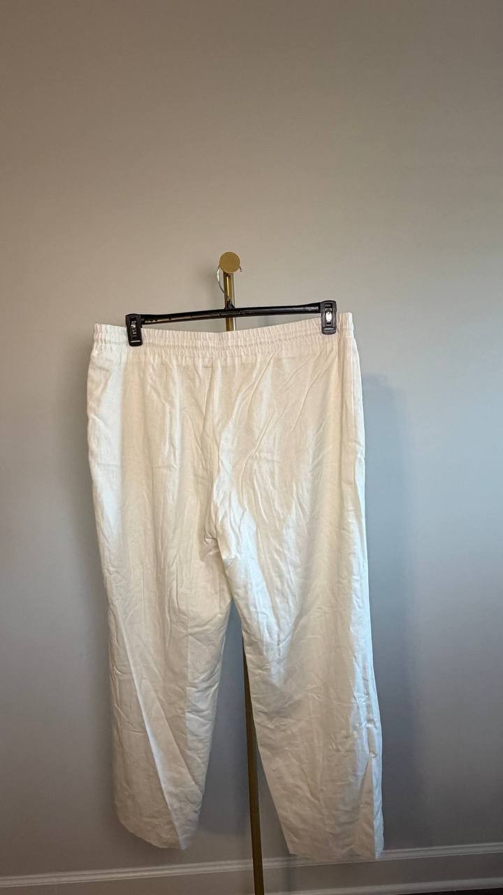 Jones New York White Drawstring Linen‑Blend Pant White XL NWT $89.50