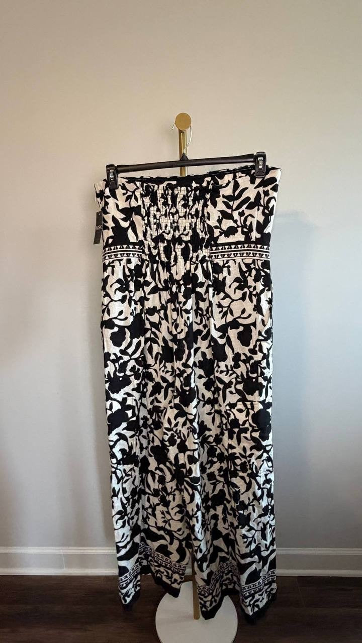 MSK Strapless Smocked Floral Wide‑Leg Jumpsuit Black XL NWT $119