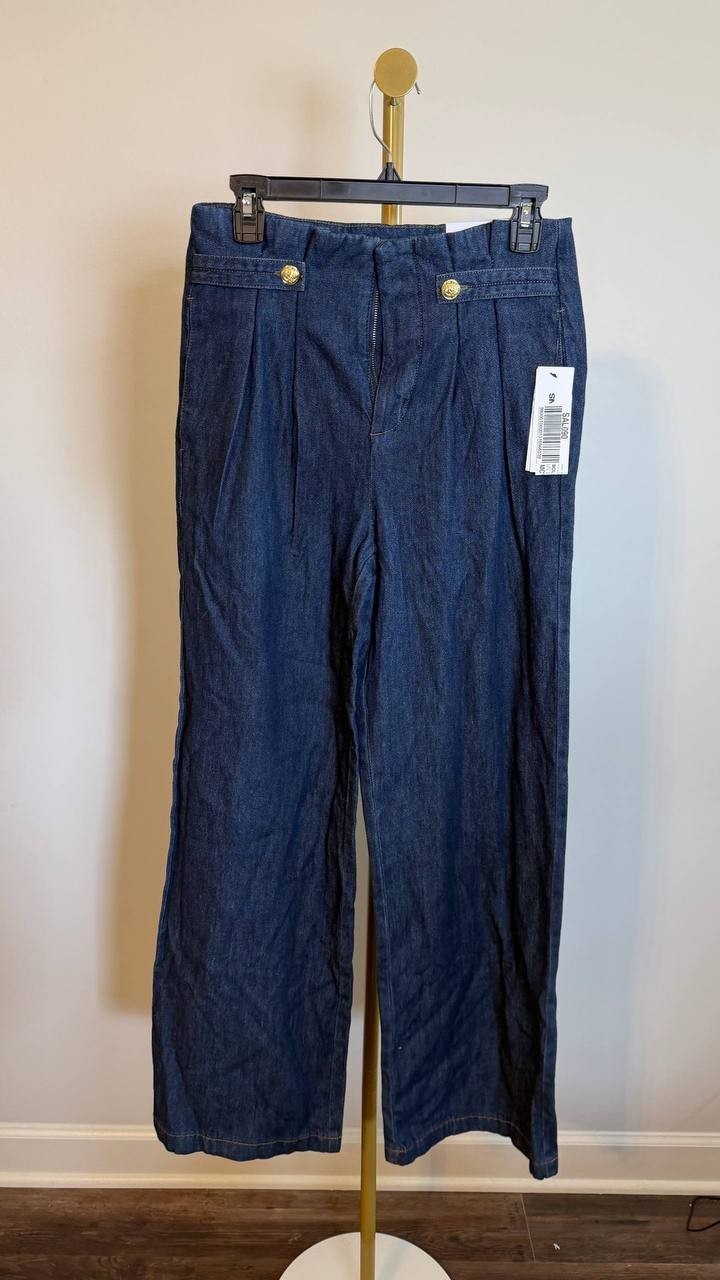 DKNY Jeans Wide Leg Denim Trousers Carmine Classic Fit Size27 NWT$119 damage zip