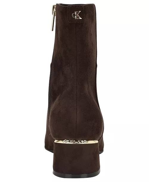 Calvin Klein Parry Block Heel Ankle Booties Dark Brown 8.5M Man‑Made $129 NWB
