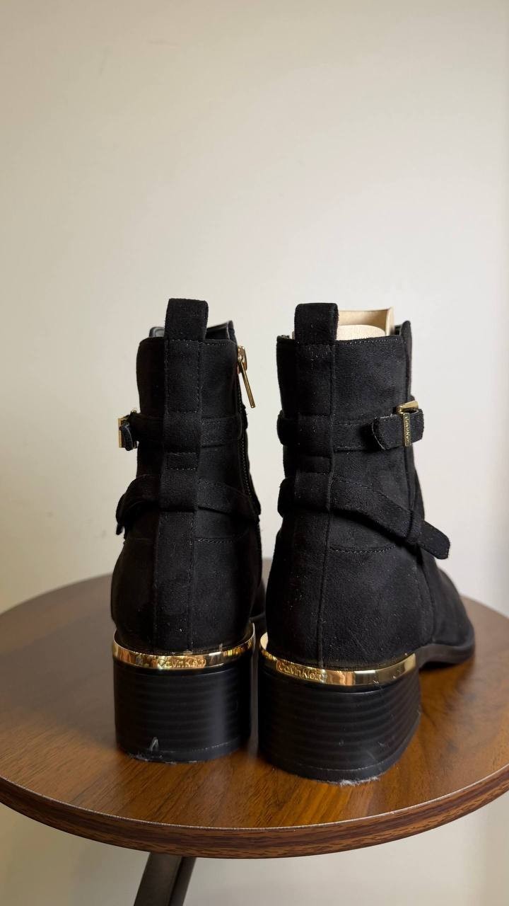 Calvin Klein Jasen Buckle Strap Block Heel Booties Black Women’s 5M