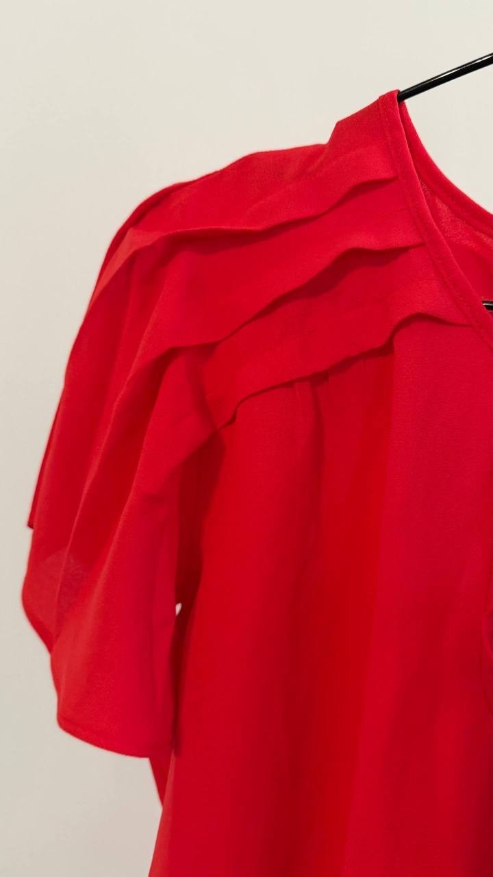 Jones New York Women’s Pleated Shoulder Flutter Sleeve Blouse Rouge PM $79.50 NW