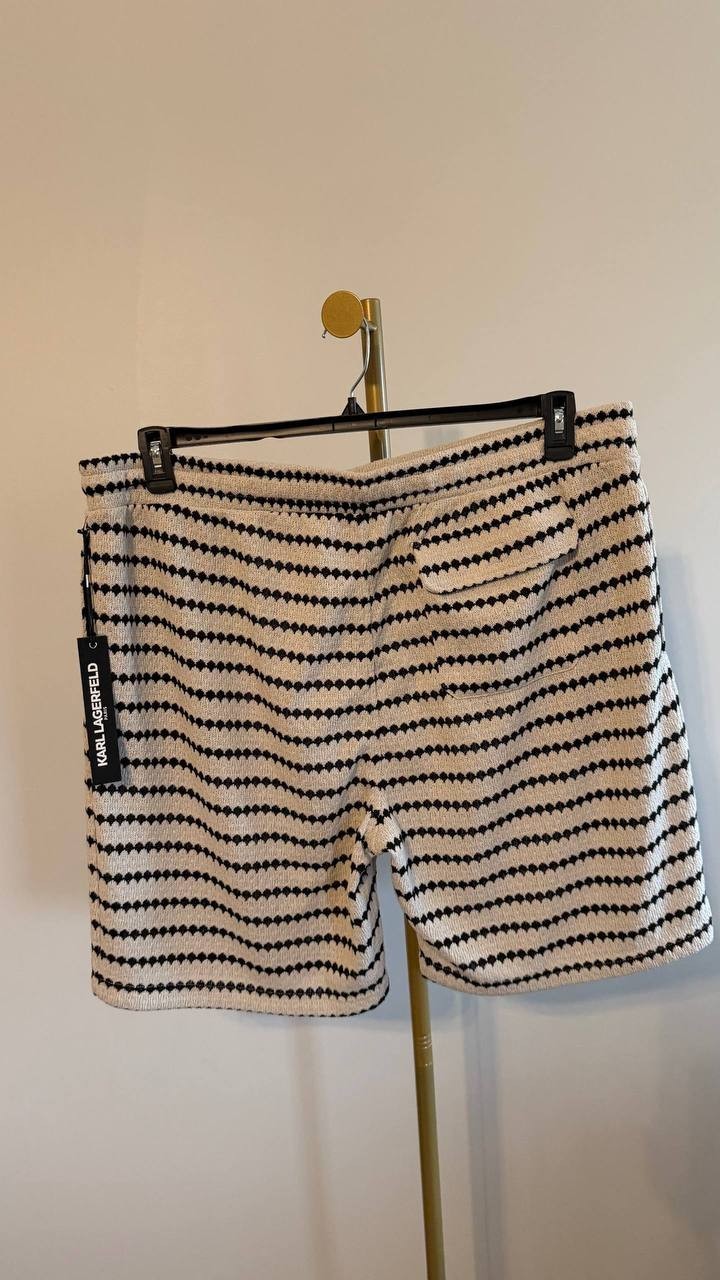 Karl Lagerfeld Paris Men’s Stripe Knit Beach Shorts Tan XXL $89 NWT