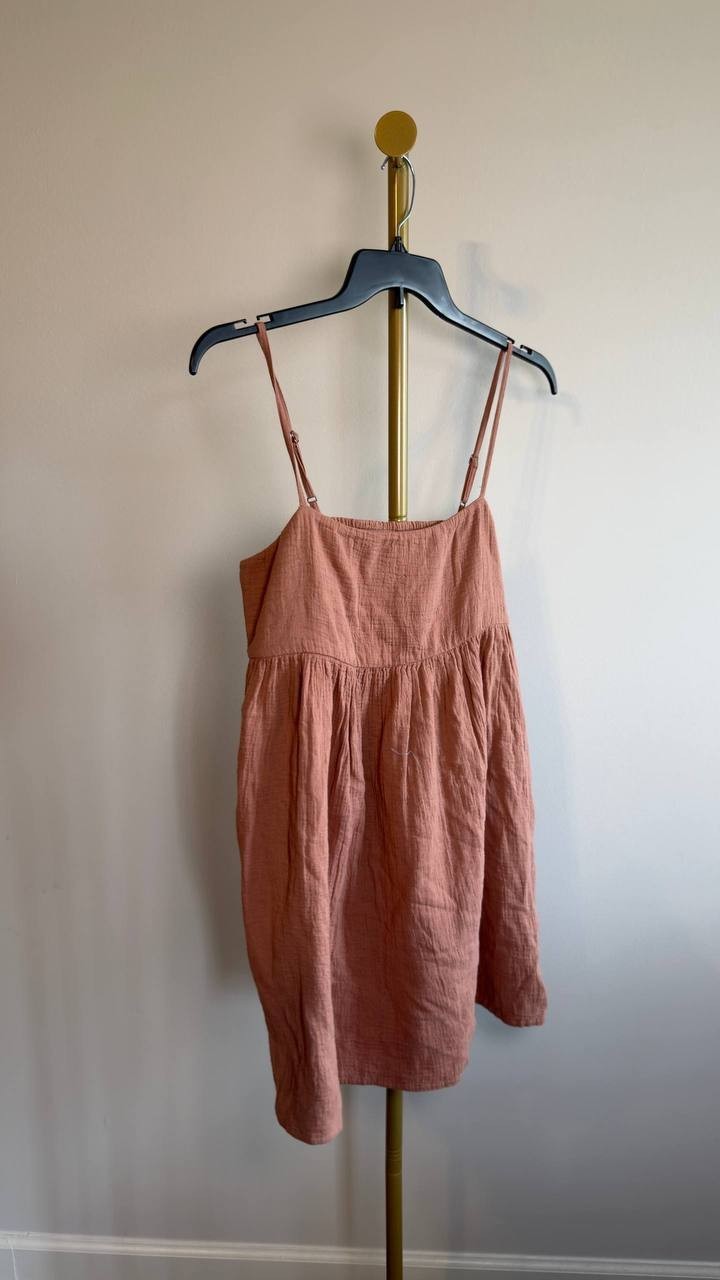 O’Neill Hadia Crinkle Double Gauze Mini Dress Burl Wood Size M NWT $59.50