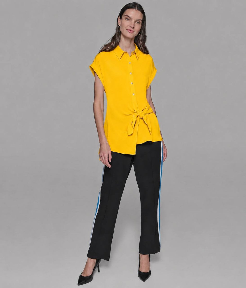 Karl Lagerfeld Paris Asymmetric Button-Front Top Yellow M NWT $99