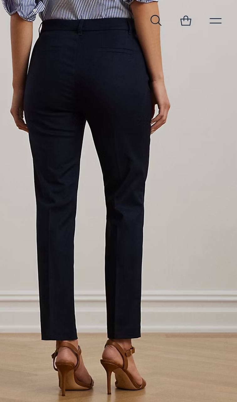 Ralph Lauren Pants 8 Navy Stretch Cotton Double-Faced Trousers Pre-Owned $155
