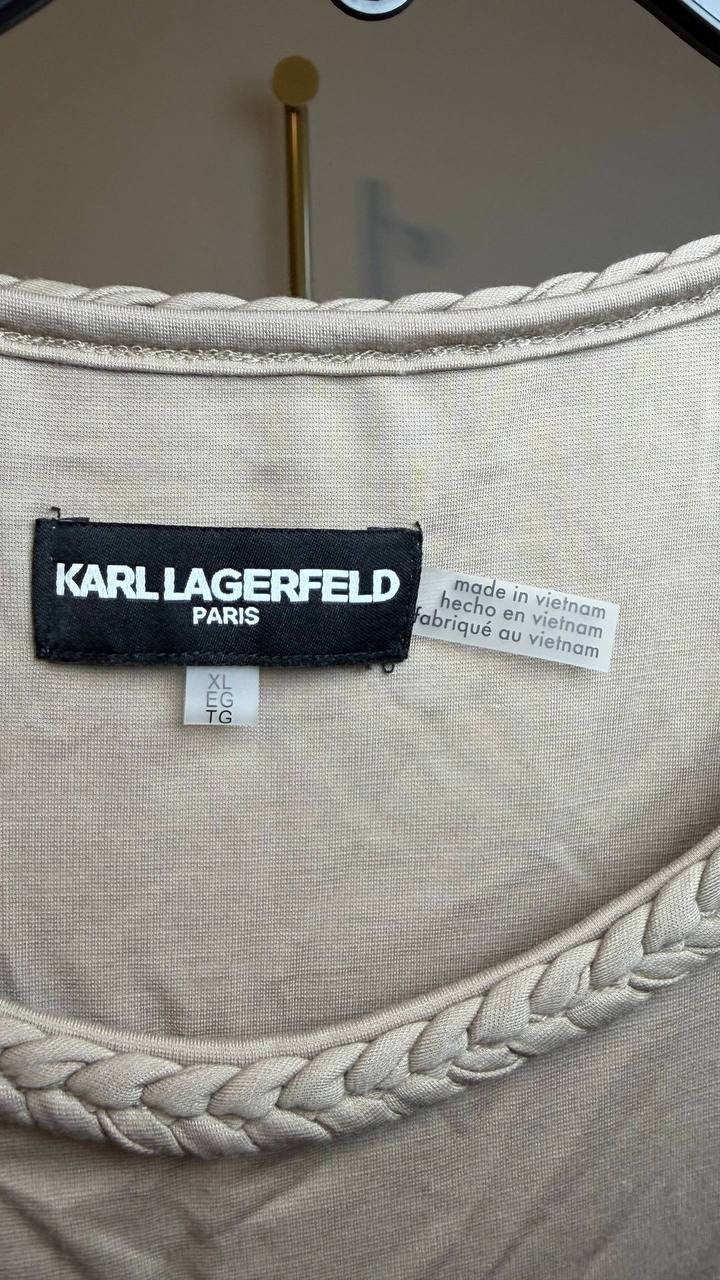 Karl Lagerfeld Paris Braided‑Trim Sleeveless Top Taupe XL NWT $89