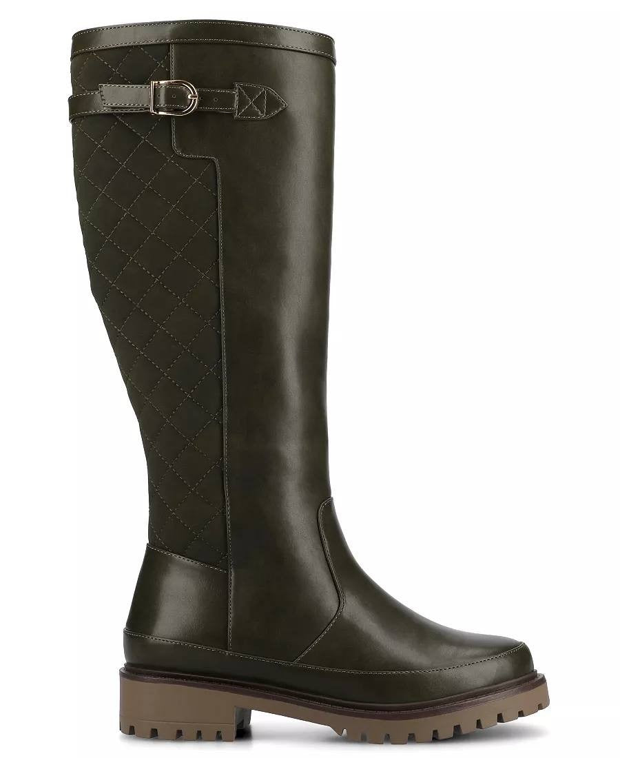 Journee Zemmie Boots 11M Olive PU Knee‑High Lug Sole Almond Toe NIB msrp$128