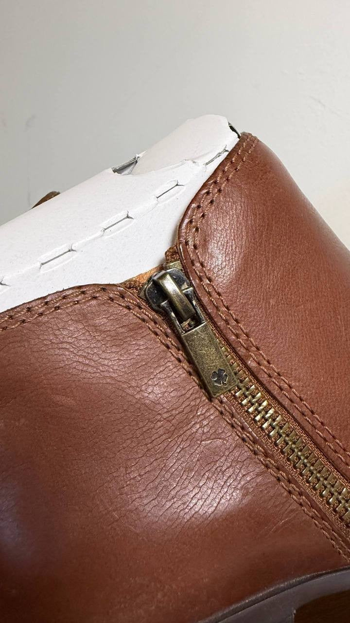 Lucky Brand Basel Booties 8M Toffee Leather Almond Toe Dual Zip NIB msrp$129