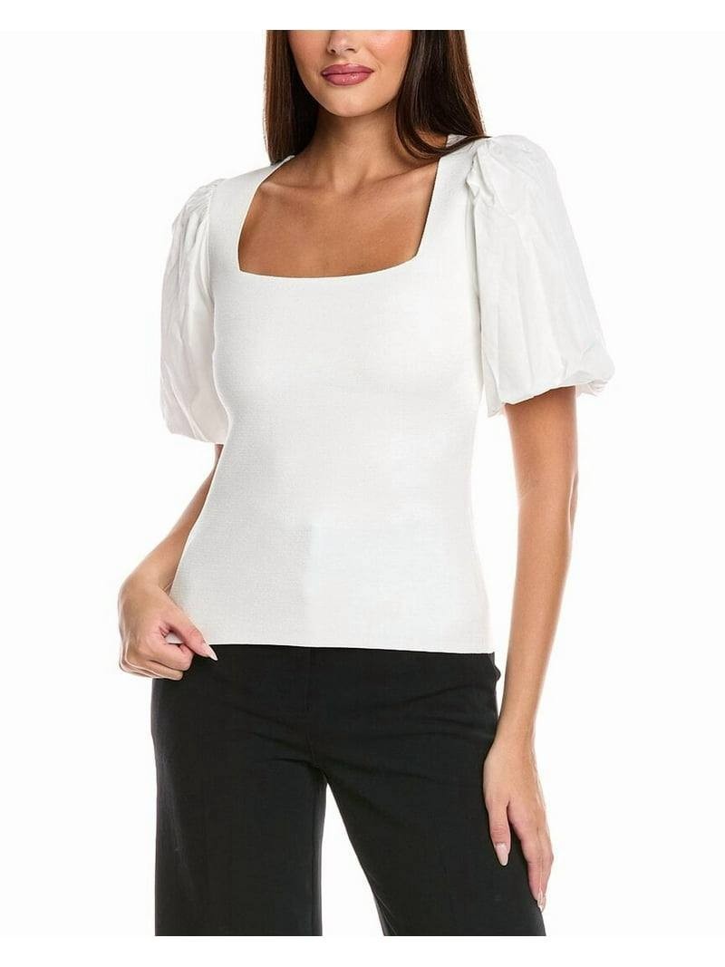 T Tahari Square Neck Top White Star Textured Knit Size XL NWT $88 need wash