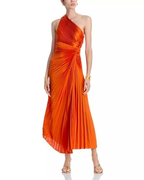 A.L.C. Lara Asymmetric Pleated One‑Shoulder Dress Persimmon 12 NWT $695