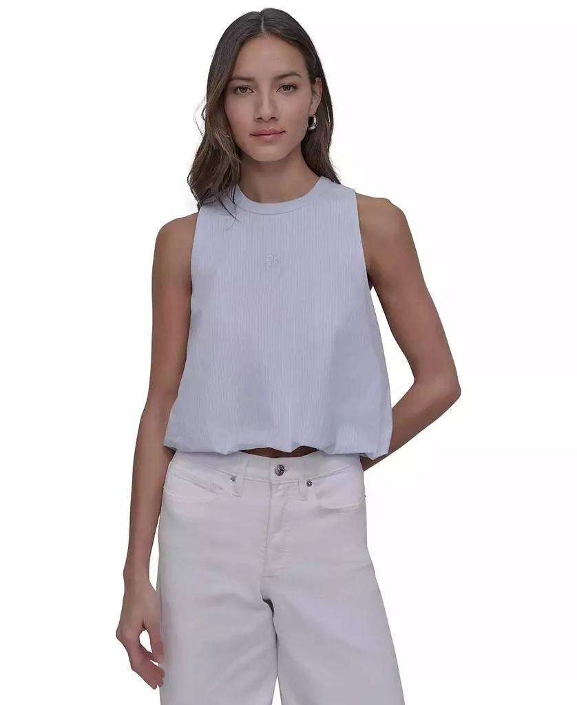 DKNY JEANS Striped Cotton Bubble‑Hem Sleeveless Top – Sky Blue– Size XL–NWT–$59