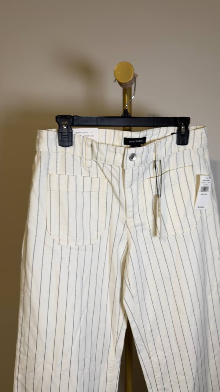 Sanctuary The Marine Mid‑Rise Crop Pants Bleached White Stripe 28 NWT $129