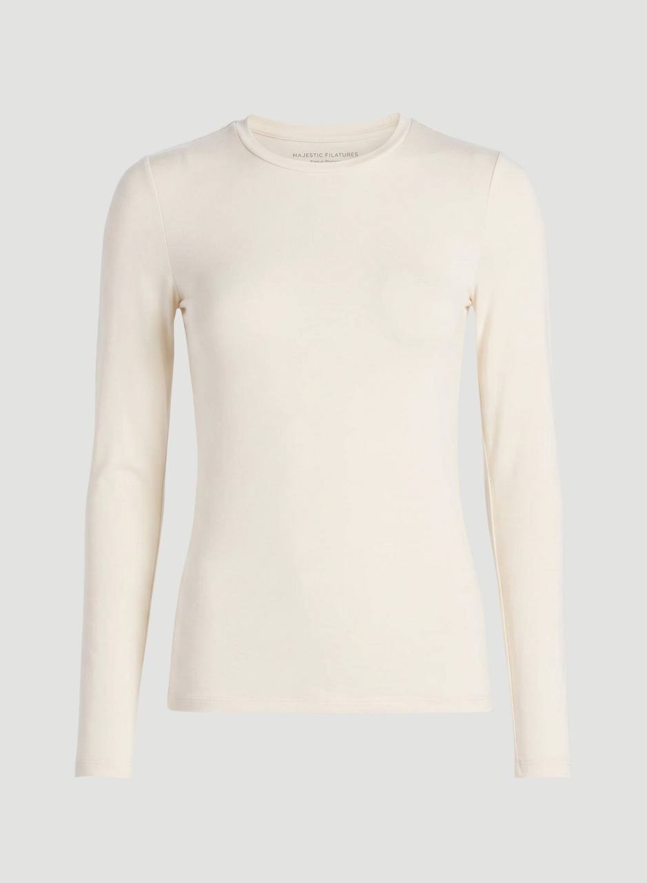 Majestic Filatures Women’s Soft Touch Crewneck T‑Shirt Cream 2 NWT $138