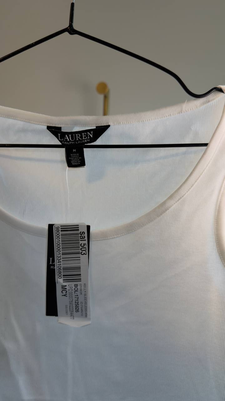 Lauren Ralph Lauren Stretch Rib-Knit Tank Top White M NWT $49.50