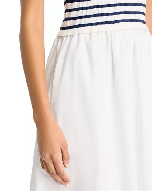 AQUA Mixed Media Maxi Dress White Navy L NWT $98