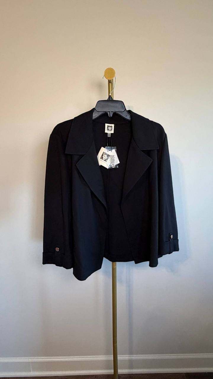 Anne Klein Open‑Front 3/4 Sleeve Blazer Black XL NWT $129