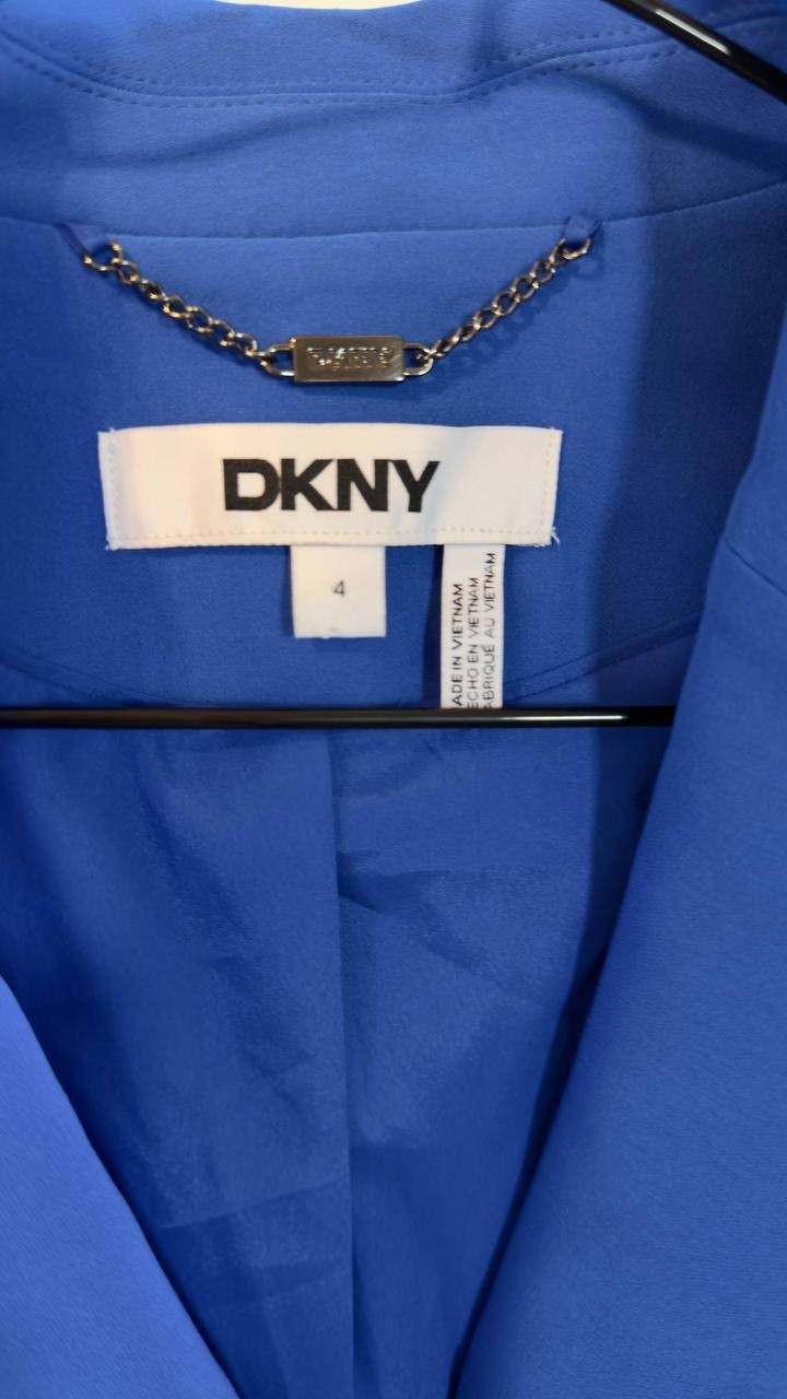 DKNY Notch‑Collar One‑Button Long Jacket Blue 4 NWT $169