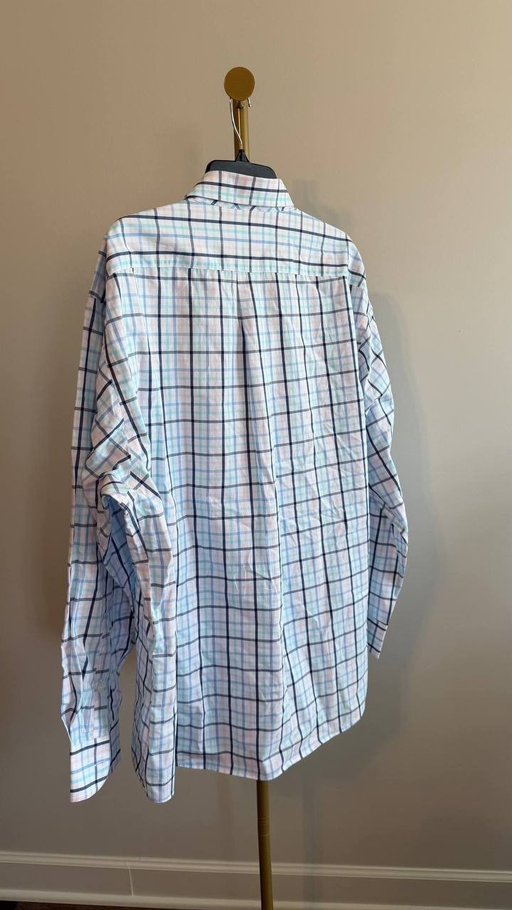 Club Room Men’s Plaid Performance Dress Shirt Blue Pink NWT 60$