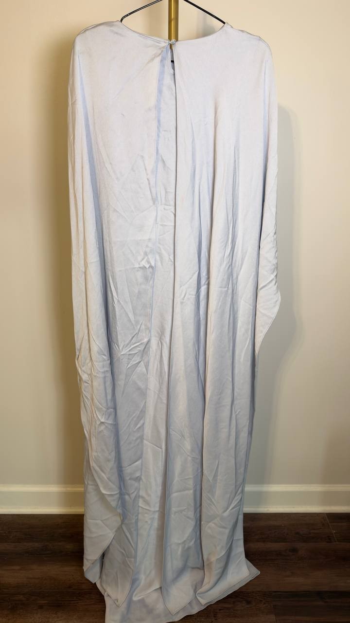 SIMKHAI Women’s Izel Satin Cape Gown Silver 6 Pre‑Owned w/ Tag $398