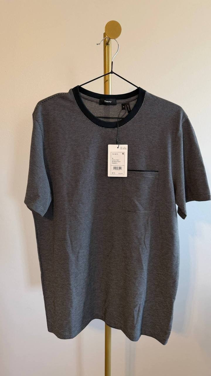 Theory Men’s Striped Pocket Crewneck T‑Shirt Gray M $115 NWT