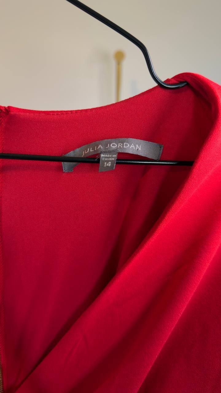 Julia Jordan Pleated Surplice V‑Neck Ruffle Front Dress Red 14 NWOT $119