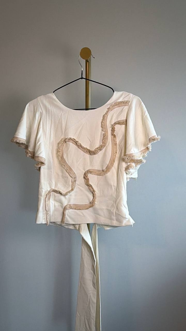 Rivir Woven Short Sleeve Ruffle Top Cream M NWOT $65