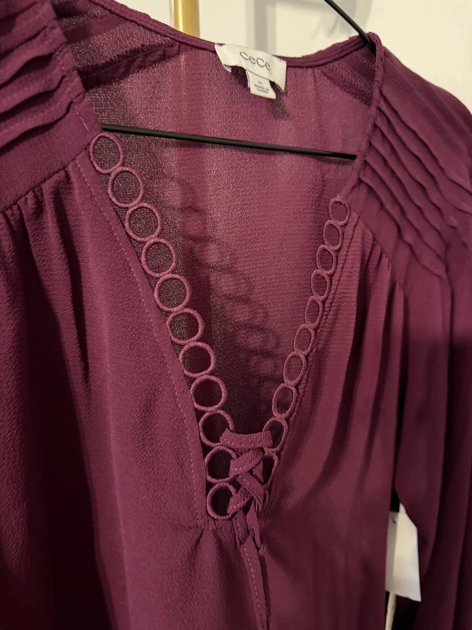 CeCe Circular Trim Pin‑Tuck Long‑Sleeve Top Pink Size XL NWT msrp$79
