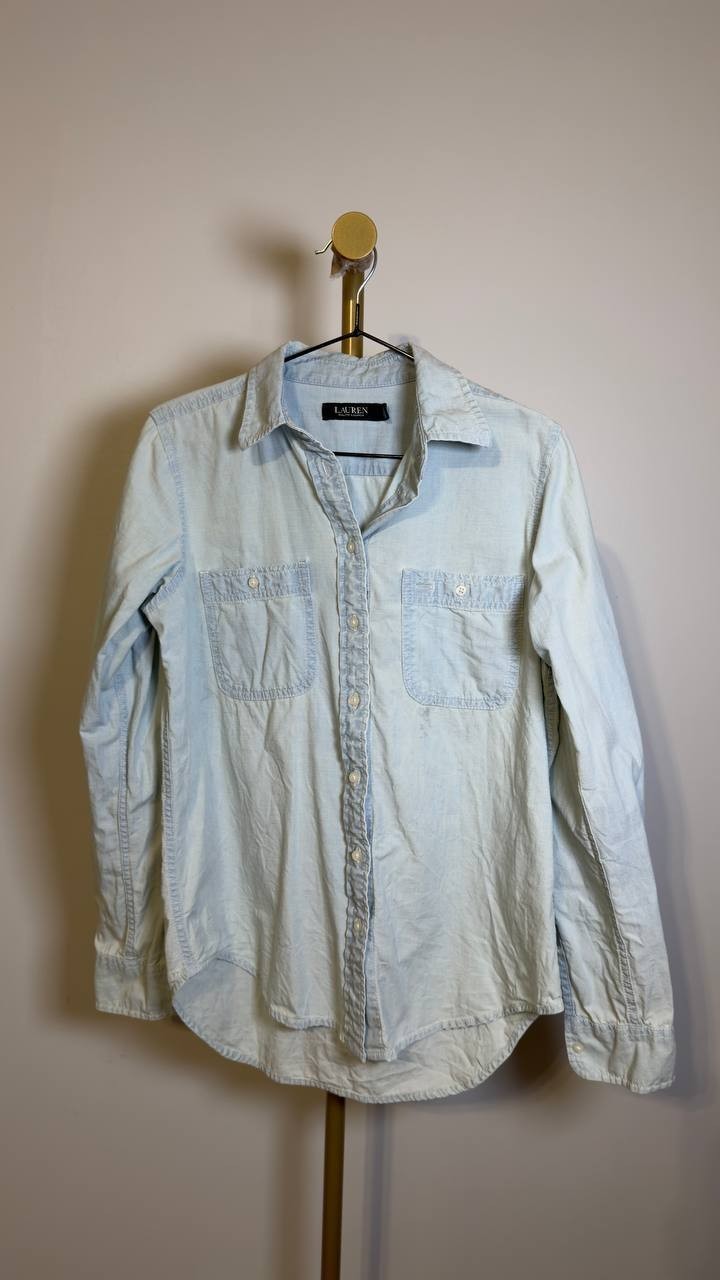 Lauren Ralph Lauren Women’s Cotton Roll Tab‑Sleeve Shirt Light Wash S/P $125