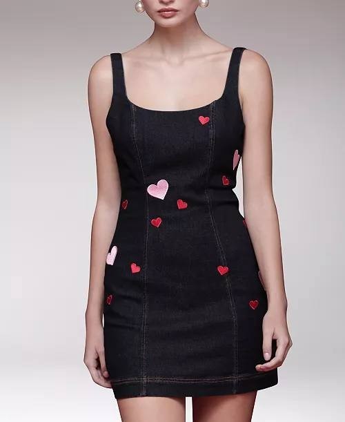 Avec Les Filles Heart Patch Applique Mini Dress Rinse Wash 8 NWT $138