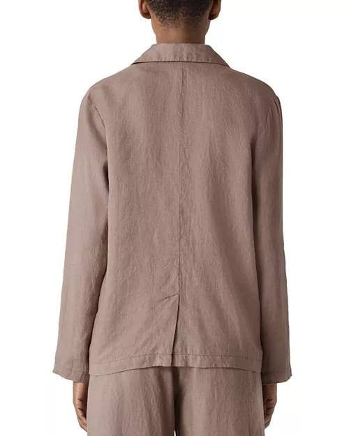 Eileen Fisher Linen Blazer Cocoa XL Notch Collar &amp; Double-Breasted NWT