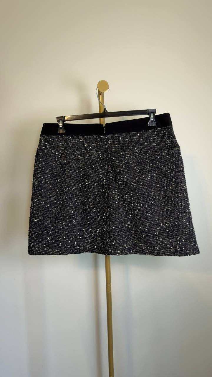 DKNY Pleated Tweed A‑Line Mini Skirt Black 14 NWT $89