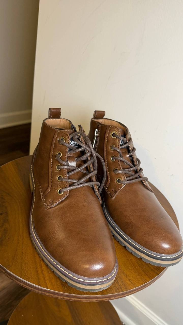 Madden Men Brown Leather Lace‑Up Boots 8M NIB MSRP $90