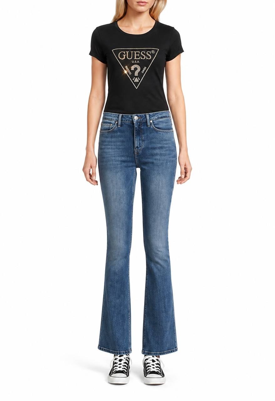 Guess Eco Embellished Logo T-Shirt Black Stretch Tee Size XL NWT $39 need wash