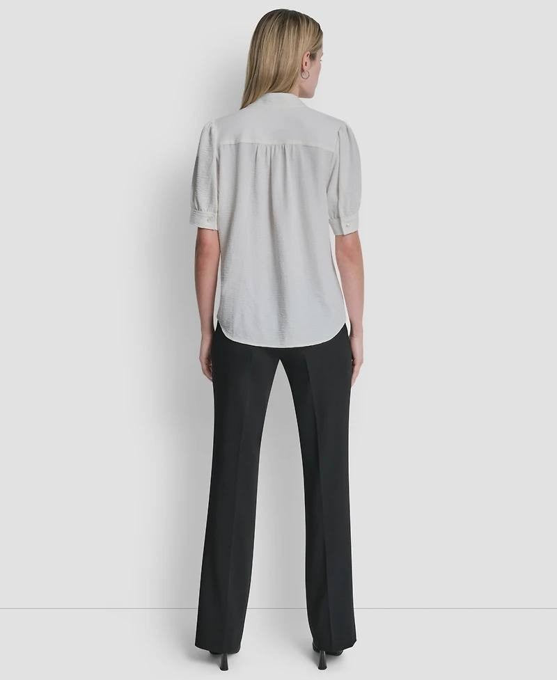DKNY Bell-Sleeve Mandarin Collar Textured Blouse Ivory XL NWT $59